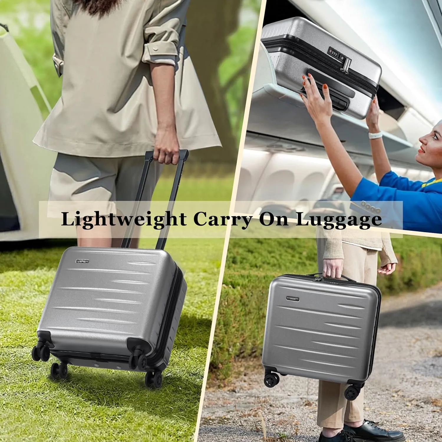 16 Inch Carry On Luggage Airline Approved, Expandable Lightweight ABS PC Hard Shell Suitcases with 360 Spinner Wheels, TSA Lock, YKK Zippers (Dark Gray, 1 PC)