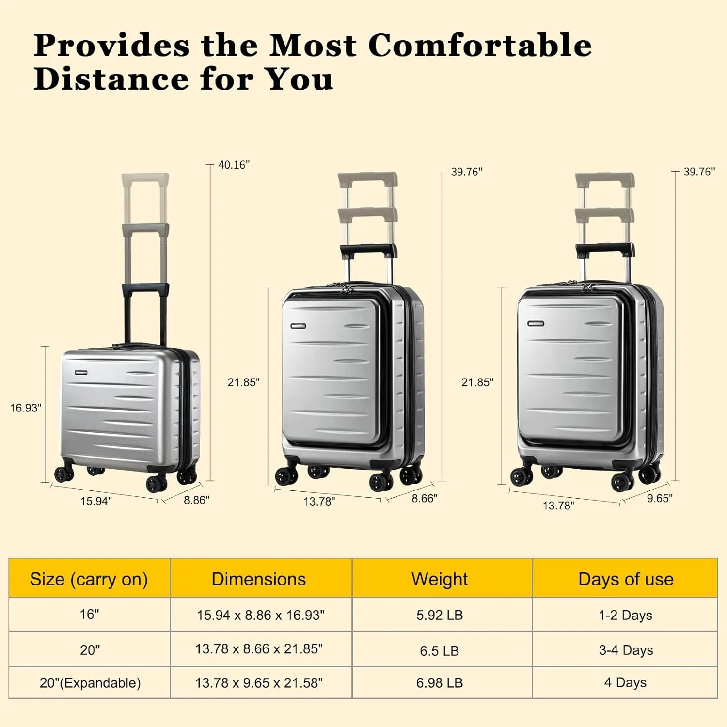 16 Inch Carry On Luggage Airline Approved, Expandable Lightweight ABS PC Hard Shell Suitcases with 360 Spinner Wheels, TSA Lock, YKK Zippers (Dark Gray, 1 PC)