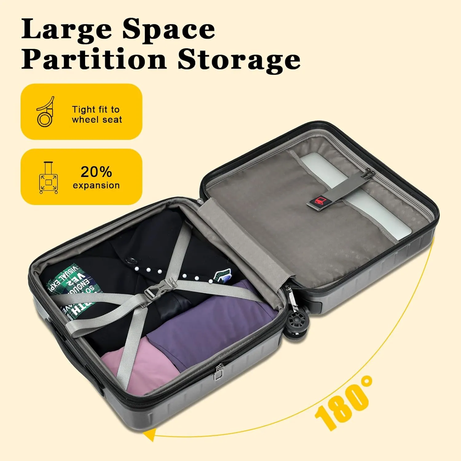 16 Inch Carry On Luggage Airline Approved, Expandable Lightweight ABS PC Hard Shell Suitcases with 360 Spinner Wheels, TSA Lock, YKK Zippers (Dark Gray, 1 PC)
