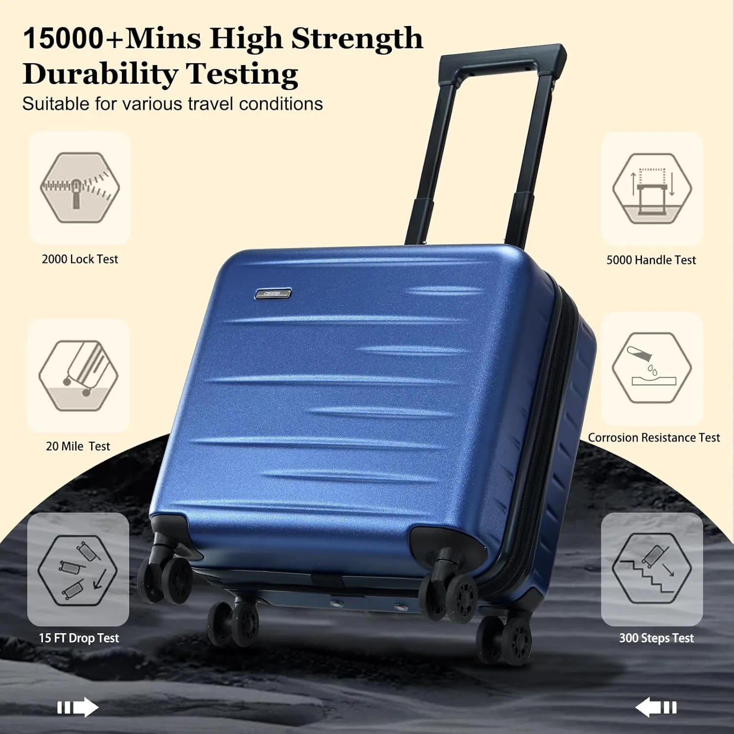 16 Inch Carry On Luggage Airline Approved, Expandable Lightweight ABS PC Hard Shell Suitcases with 360 Spinner Wheels, TSA Lock, YKK Zippers (Navy Blue, 1 PC)
