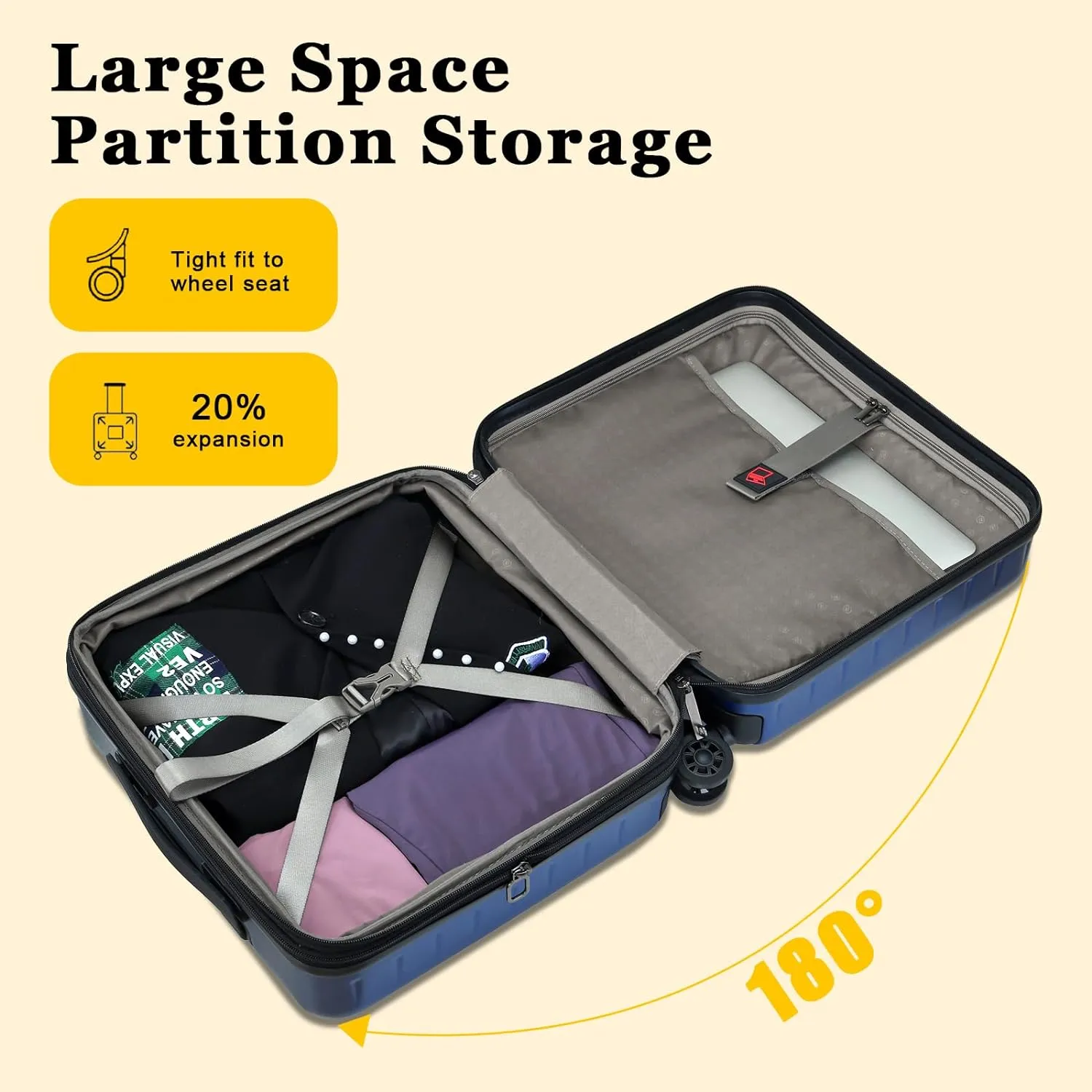 16 Inch Carry On Luggage Airline Approved, Expandable Lightweight ABS PC Hard Shell Suitcases with 360 Spinner Wheels, TSA Lock, YKK Zippers (Navy Blue, 1 PC)