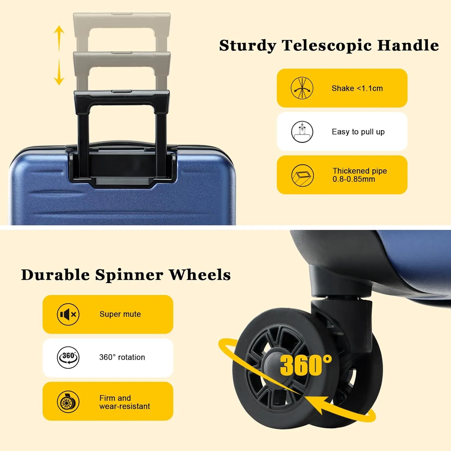16 Inch Carry On Luggage Airline Approved, Expandable Lightweight ABS PC Hard Shell Suitcases with 360 Spinner Wheels, TSA Lock, YKK Zippers (Navy Blue, 1 PC)