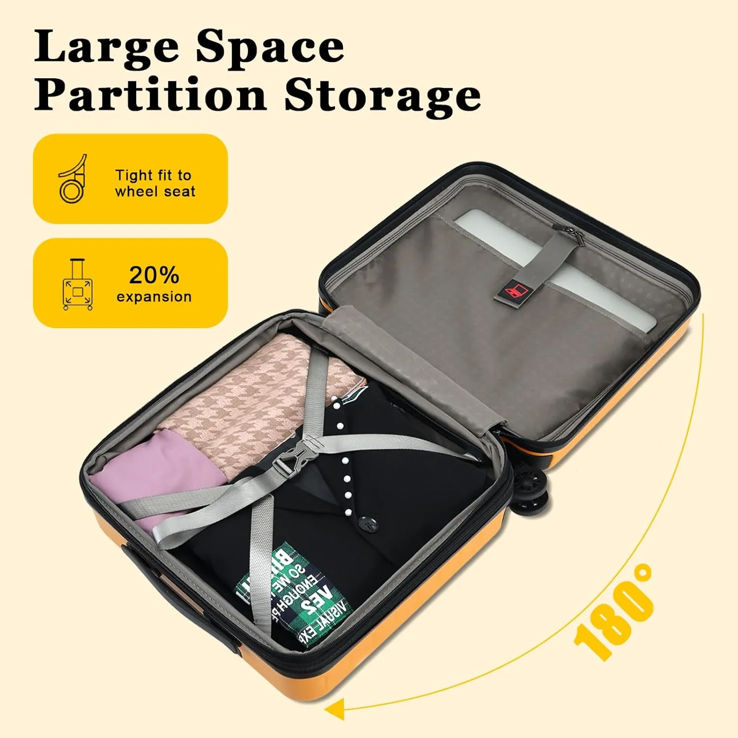 16 Inch Carry On Luggage Airline Approved, Expandable Lightweight ABS PC Hard Shell Suitcases with 360 Spinner Wheels, TSA Lock, YKK Zippers (Orange, 1 PC)