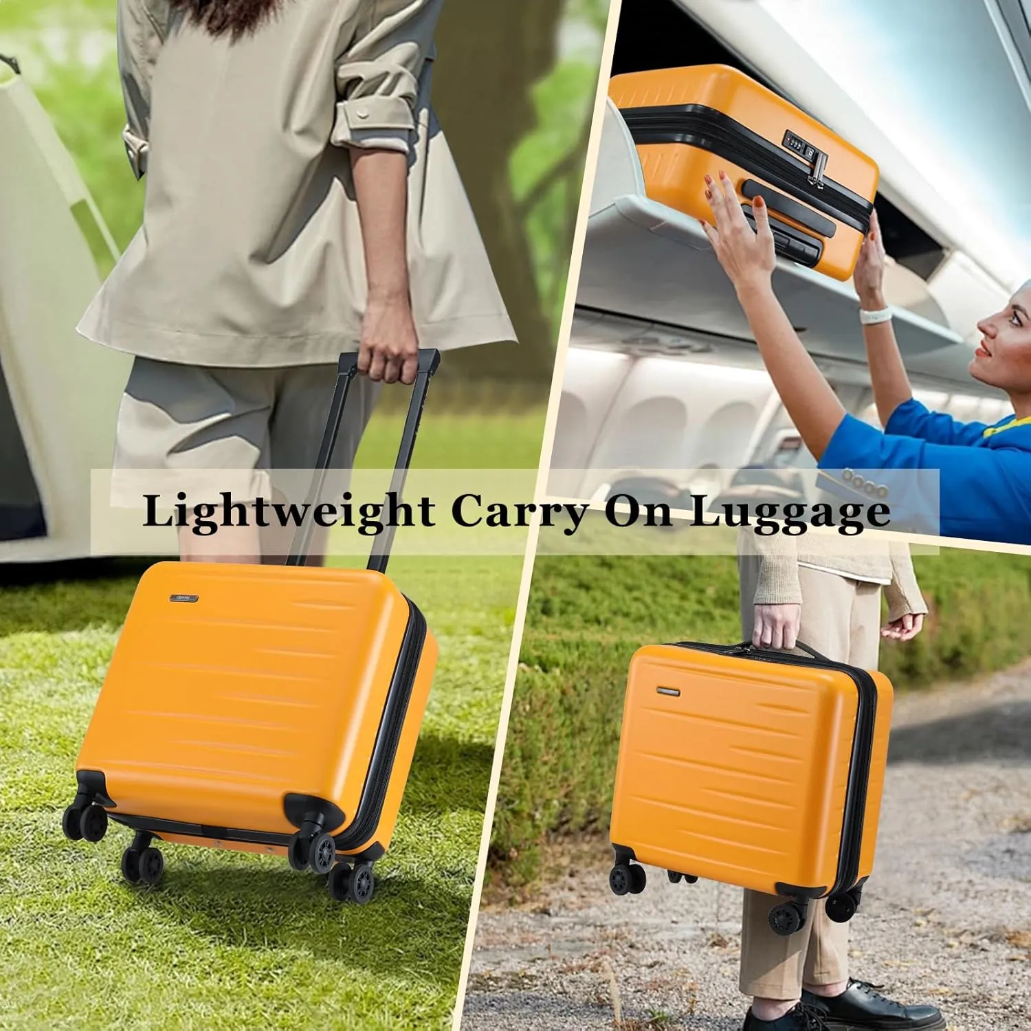 16 Inch Carry On Luggage Airline Approved, Expandable Lightweight ABS PC Hard Shell Suitcases with 360 Spinner Wheels, TSA Lock, YKK Zippers (Orange, 1 PC)