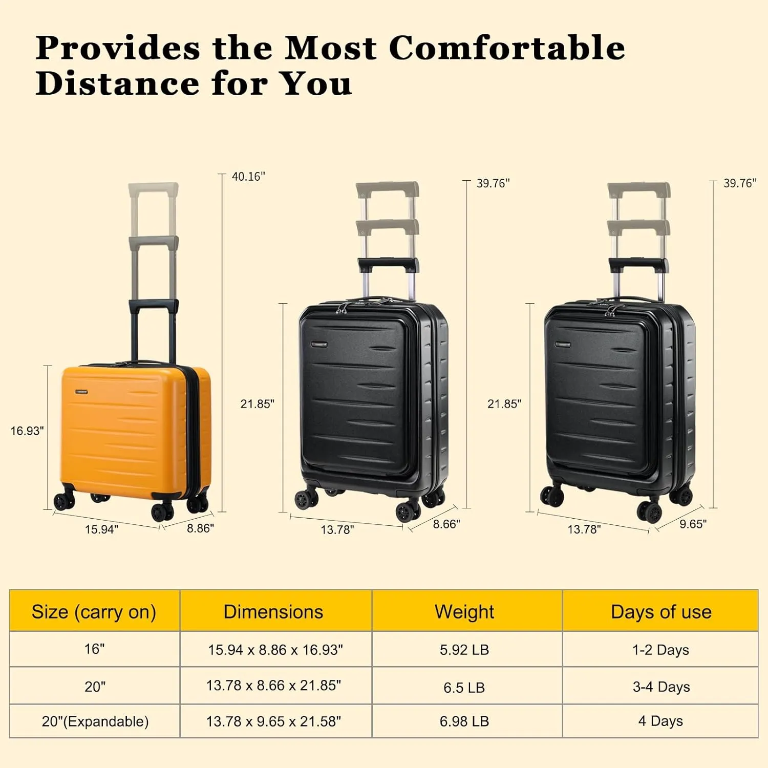16 Inch Carry On Luggage Airline Approved, Expandable Lightweight ABS PC Hard Shell Suitcases with 360 Spinner Wheels, TSA Lock, YKK Zippers (Orange, 1 PC)