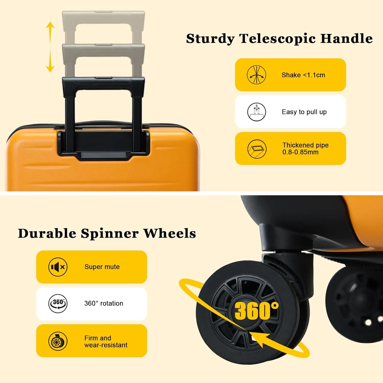 16 Inch Carry On Luggage Airline Approved, Expandable Lightweight ABS PC Hard Shell Suitcases with 360 Spinner Wheels, TSA Lock, YKK Zippers (Orange, 1 PC)