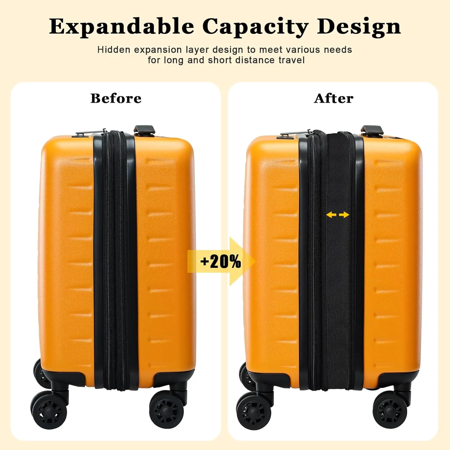 16 Inch Carry On Luggage Airline Approved, Expandable Lightweight ABS PC Hard Shell Suitcases with 360 Spinner Wheels, TSA Lock, YKK Zippers (Orange, 1 PC)