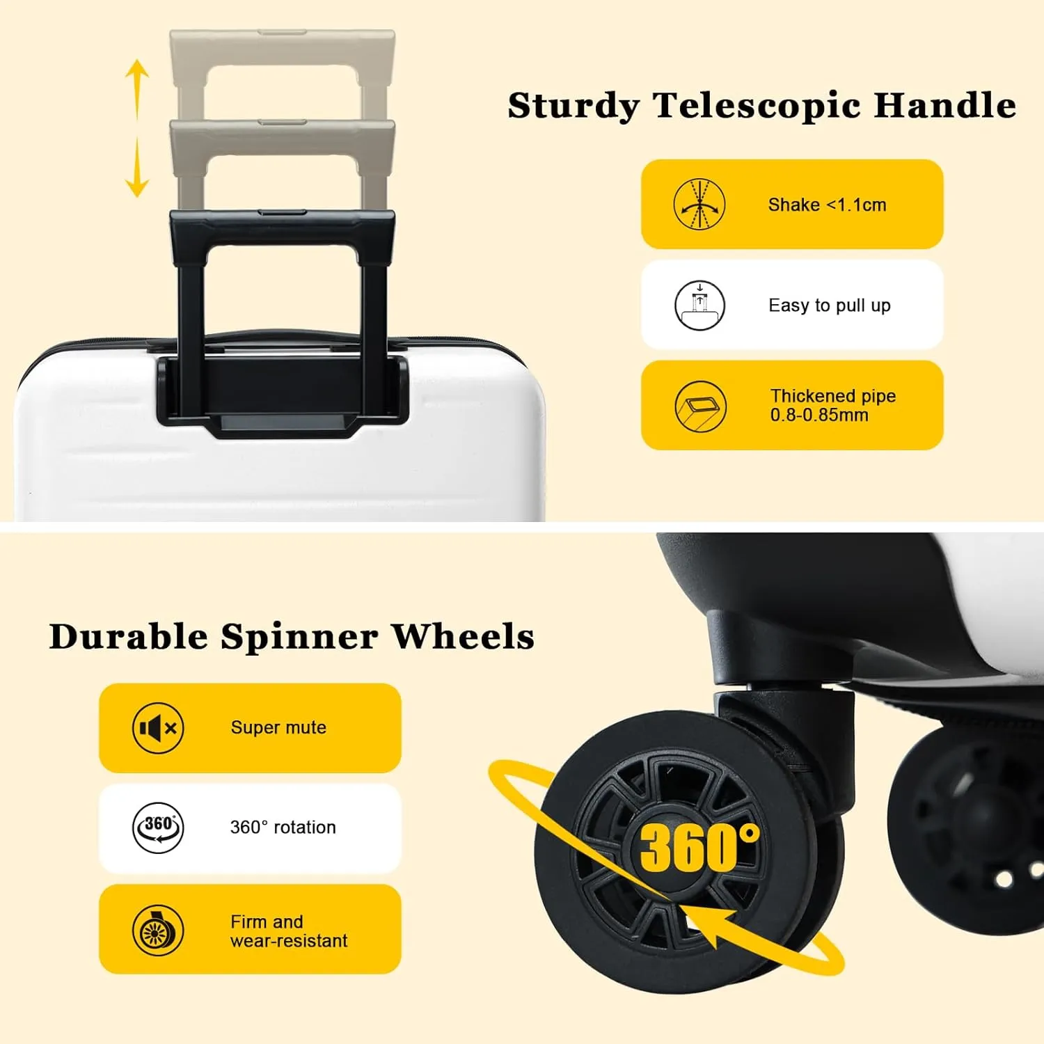 16 Inch Carry On Luggage Airline Approved, Expandable Lightweight ABS PC Hard Shell Suitcases with 360 Spinner Wheels, TSA Lock, YKK Zippers (White, 1 PC)