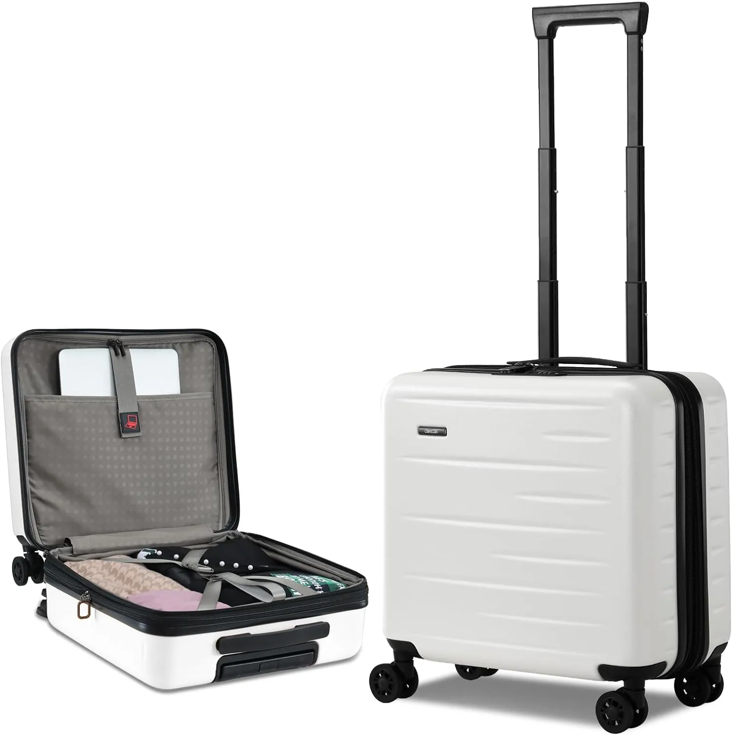 16 Inch Carry On Luggage Airline Approved, Expandable Lightweight ABS PC Hard Shell Suitcases with 360 Spinner Wheels, TSA Lock, YKK Zippers (White, 1 PC)