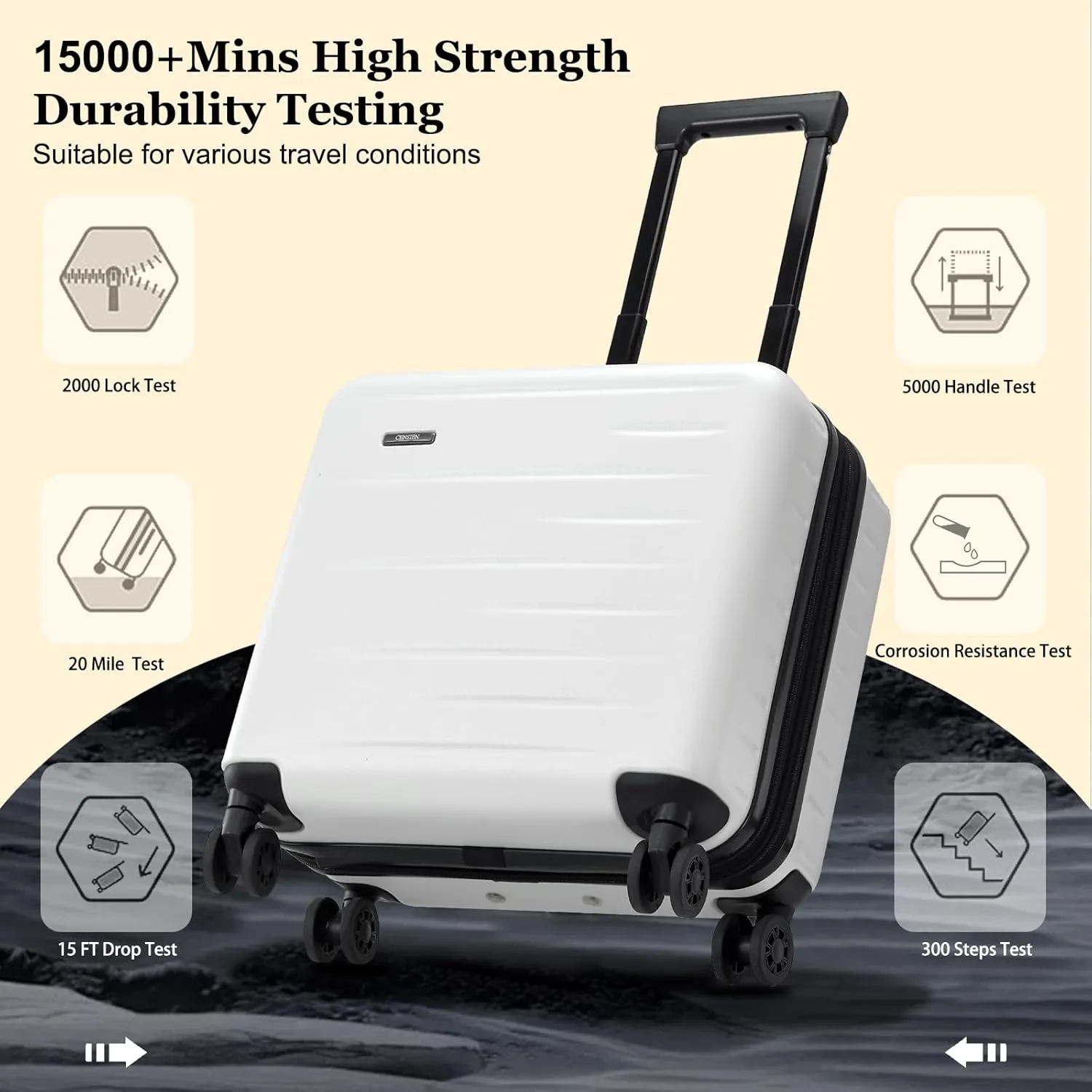 16 Inch Carry On Luggage Airline Approved, Expandable Lightweight ABS PC Hard Shell Suitcases with 360 Spinner Wheels, TSA Lock, YKK Zippers (White, 1 PC)