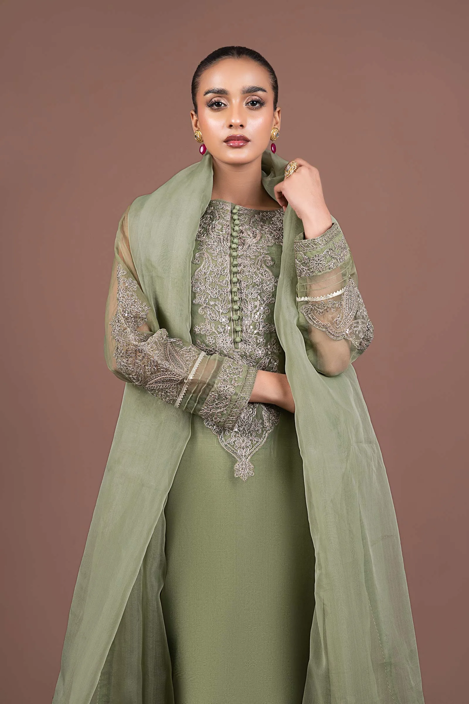 2 Piece Embroidered Organza Suit | MB-F24-508