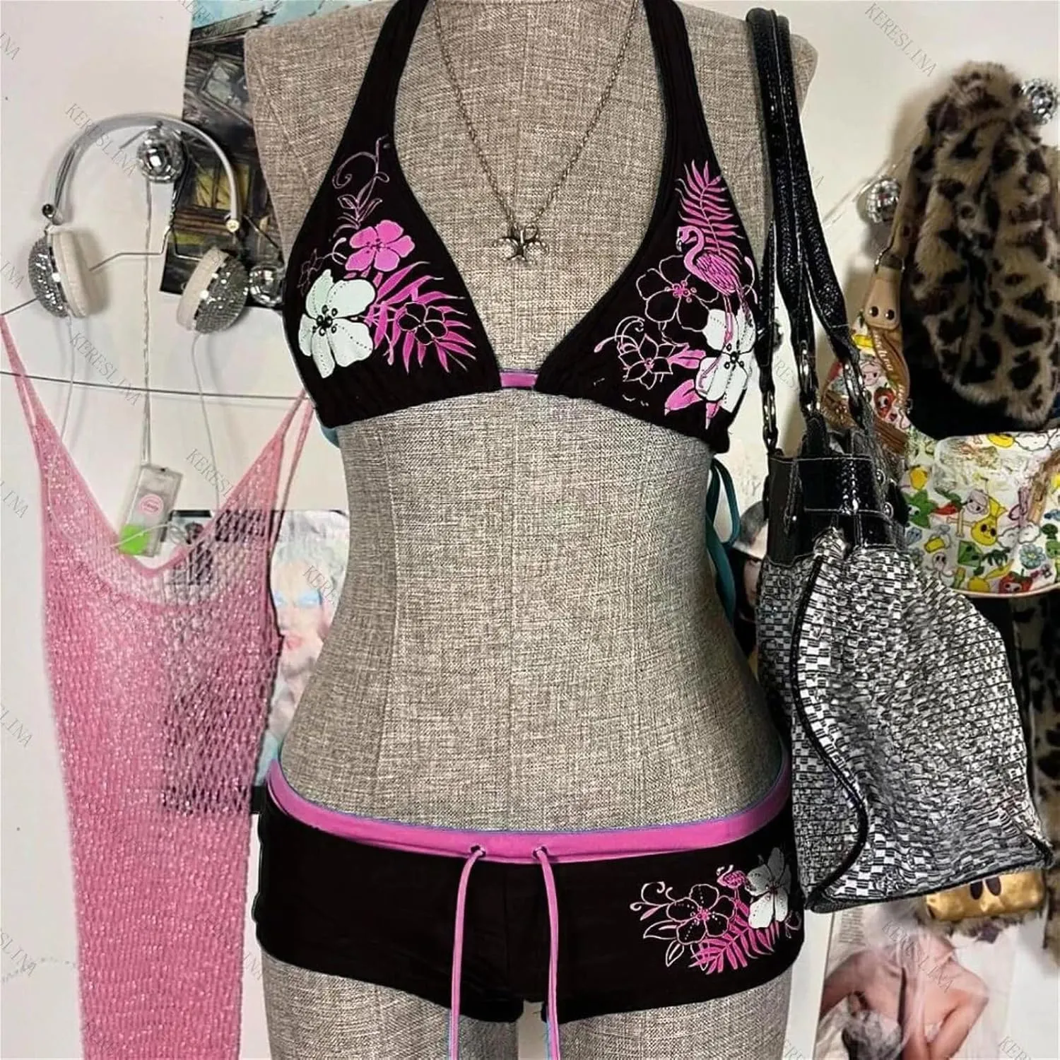 2 Piece Womens Bikini Set Y2k Halter Summer Tops Sexy Swimsuit Beach Sets Going Out Outfits 2025 Vacation Party
