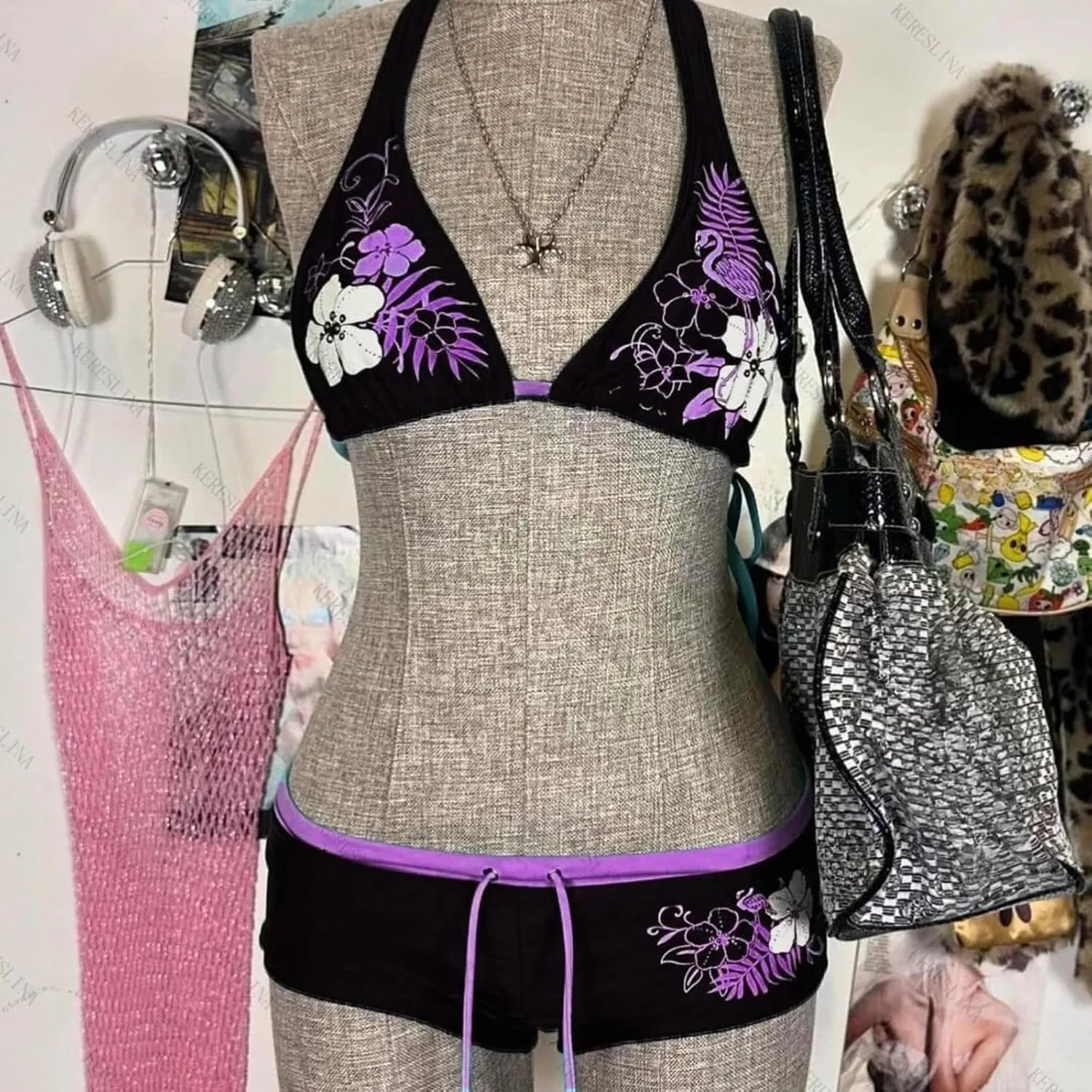 2 Piece Womens Bikini Set Y2k Halter Summer Tops Sexy Swimsuit Beach Sets Going Out Outfits 2025 Vacation Party