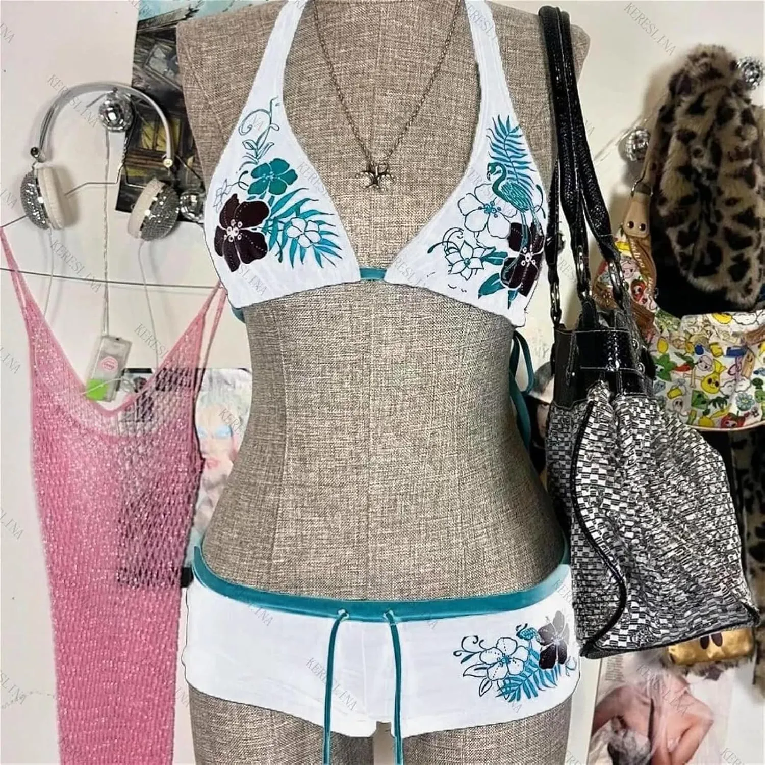 2 Piece Womens Bikini Set Y2k Halter Summer Tops Sexy Swimsuit Beach Sets Going Out Outfits 2025 Vacation Party