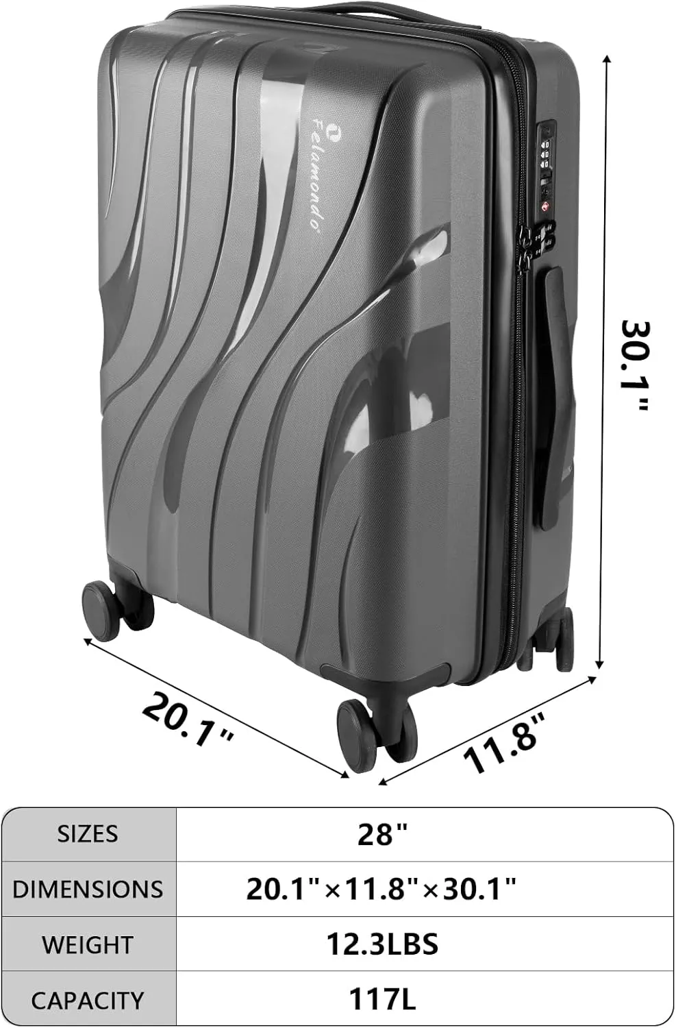 28-Inch Extra Large Lightweight Hardshell Check-In Luggage  TSA Lock, 360 Silent Spinner Wheels, Explosion-Proof Zipper  Durable Suitcase for Long Trips & Vacations (Grey)