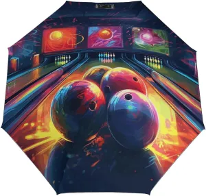 3 Fold Auto Umbrella, Bowling Balls Portable Travel Umbrella,Reverse Folding Umbrella,Windproof Travel Umbrella with Cover Bag