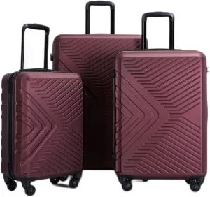3 Piece Luggage Sets 20"/24"/28" Lightweight Hardshell Suitcase with 2 Hooks, Spinner Wheels, TSA Lock for Travel Red As Shown One Size