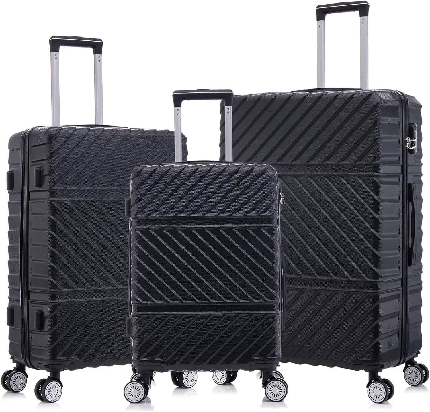 3 Piece Luggage Sets with Spinner Wheels, Hard Shell Luggage Sets & Carry On Luggage Set for Mens and Women, TSA Lock, Telescopic Handle, 20" 24" 28" (Black)