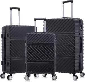 3 Piece Luggage Sets with Spinner Wheels, Hard Shell Luggage Sets & Carry On Luggage Set for Mens and Women, TSA Lock, Telescopic Handle, 20" 24" 28" (Black)