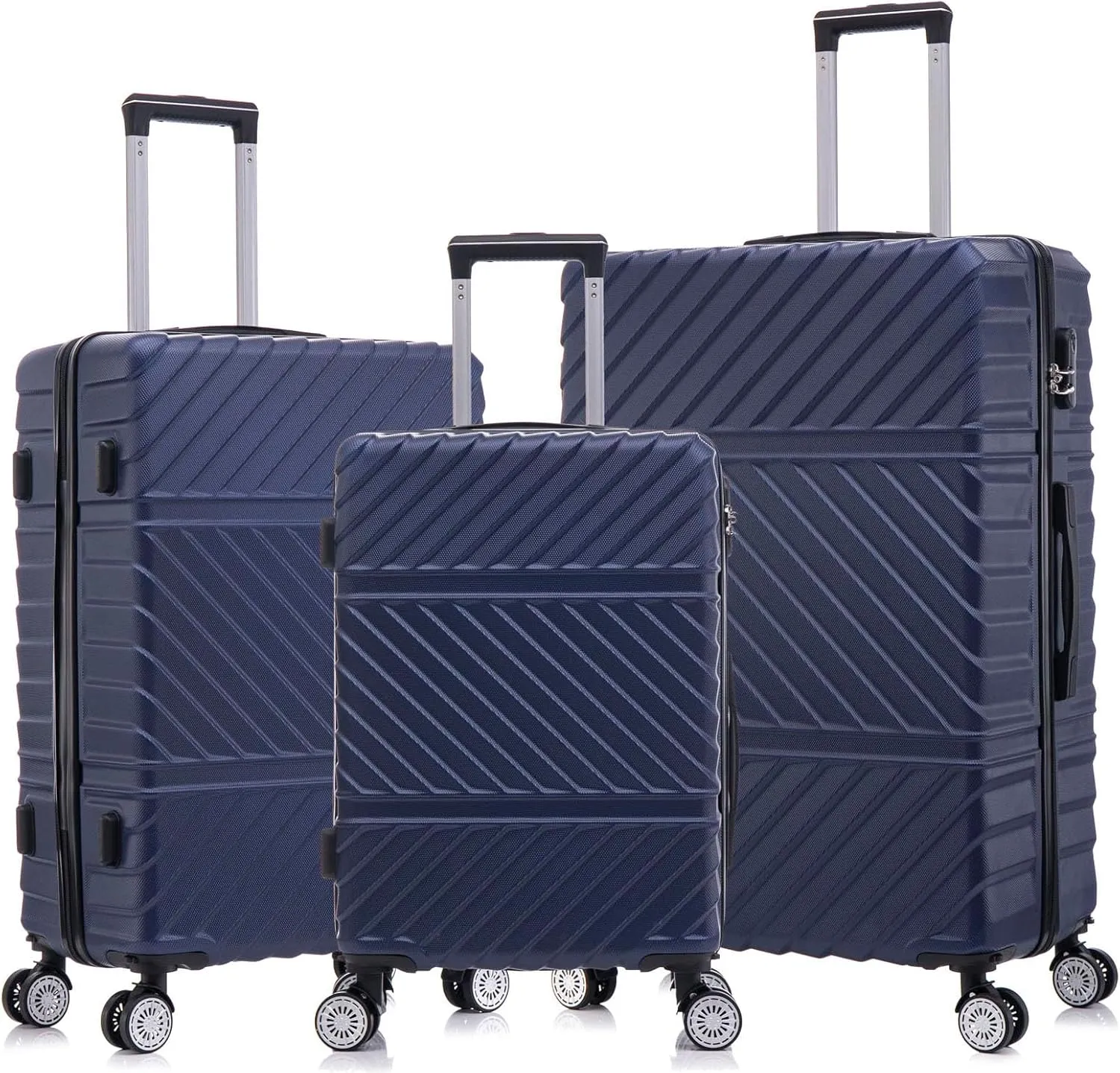 3 Piece Luggage Sets with Spinner Wheels, Hard Shell Luggage Sets & Carry On Luggage Set for Mens and Women, TSA Lock, Telescopic Handle, 20" 24" 28" (Blue)