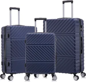 3 Piece Luggage Sets with Spinner Wheels, Hard Shell Luggage Sets & Carry On Luggage Set for Mens and Women, TSA Lock, Telescopic Handle, 20" 24" 28" (Blue)