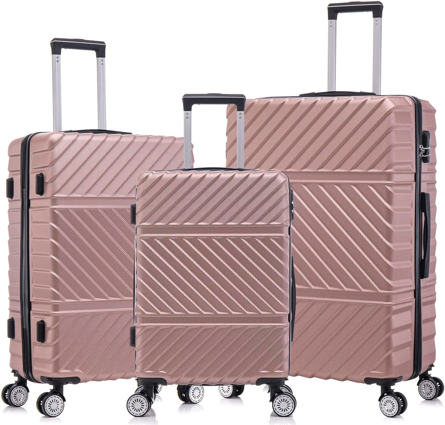 3 Piece Luggage Sets with Spinner Wheels, Hard Shell Luggage Sets & Carry On Luggage Set for Mens and Women, TSA Lock, Telescopic Handle, 20" 24" 28" (Rose Gold)