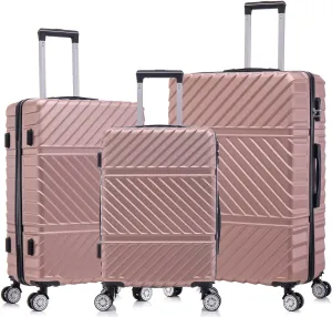 3 Piece Luggage Sets with Spinner Wheels, Hard Shell Luggage Sets & Carry On Luggage Set for Mens and Women, TSA Lock, Telescopic Handle, 20" 24" 28" (Rose Gold)