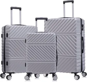 3 Piece Luggage Sets with Spinner Wheels, Hard Shell Luggage Sets & Carry On Luggage Set for Mens and Women, TSA Lock, Telescopic Handle, 20" 24" 28" (Silver grey)