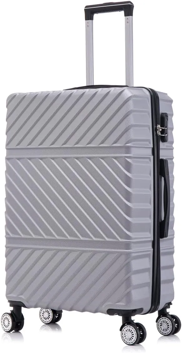 3 Piece Luggage Sets with Spinner Wheels, Hard Shell Luggage Sets & Carry On Luggage Set for Mens and Women, TSA Lock, Telescopic Handle, 20" 24" 28" (Silver grey)