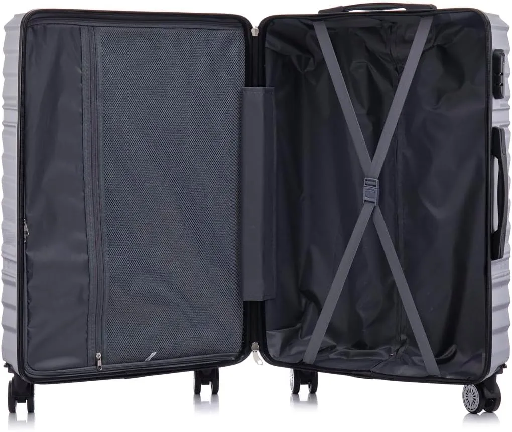 3 Piece Luggage Sets with Spinner Wheels, Hard Shell Luggage Sets & Carry On Luggage Set for Mens and Women, TSA Lock, Telescopic Handle, 20" 24" 28" (Silver grey)