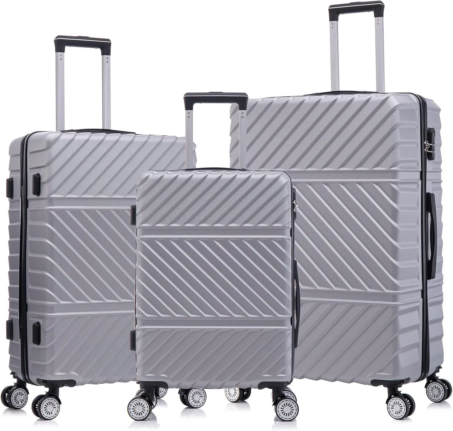 3 Piece Luggage Sets with Spinner Wheels, Hard Shell Luggage Sets & Carry On Luggage Set for Mens and Women, TSA Lock, Telescopic Handle, 20" 24" 28" (Silver grey)