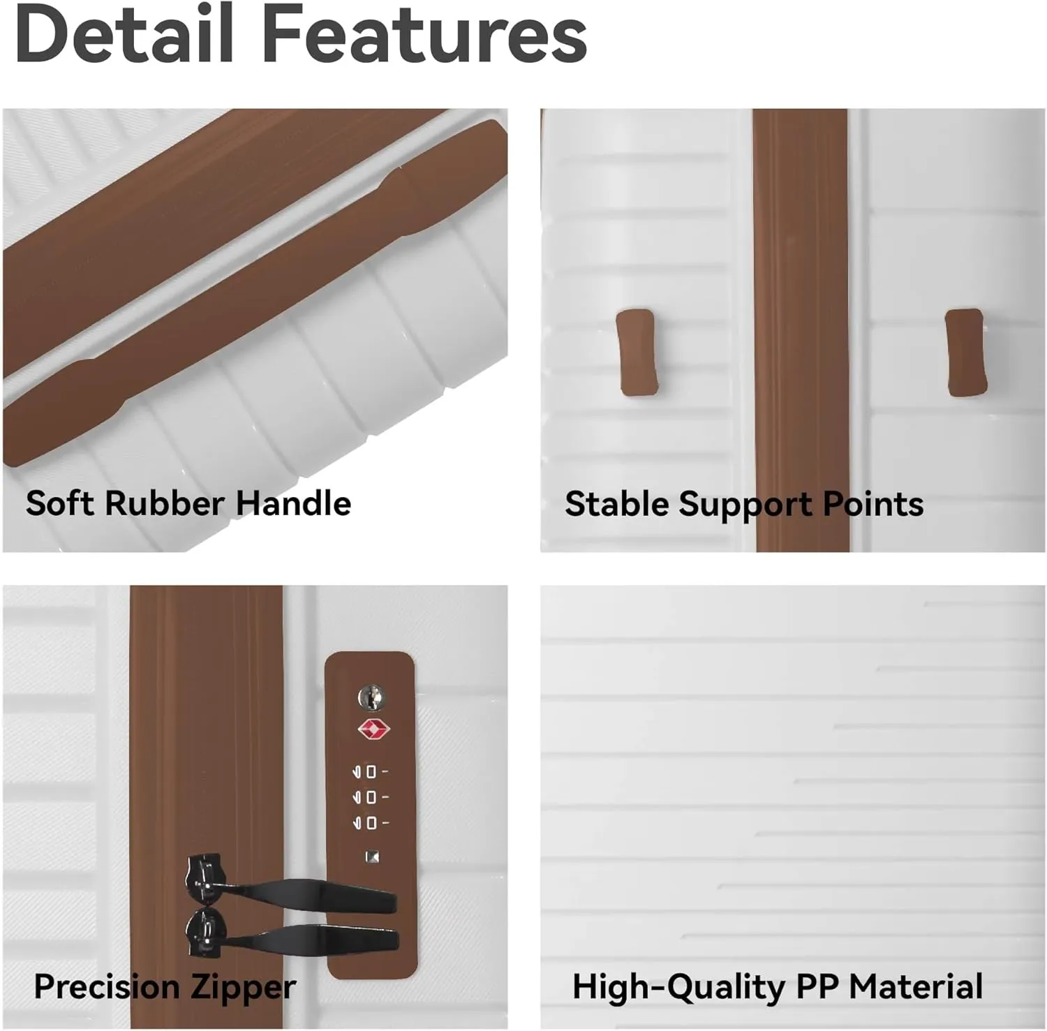 3-Piece PP Hardshell Luggage Set with Spinner Wheels & TSA Lock  20"/24"/28" Lightweight Suitcases for Carry-On & Checked Bags, Ergonomic Handles, Scratch-Resistant (Brown White)