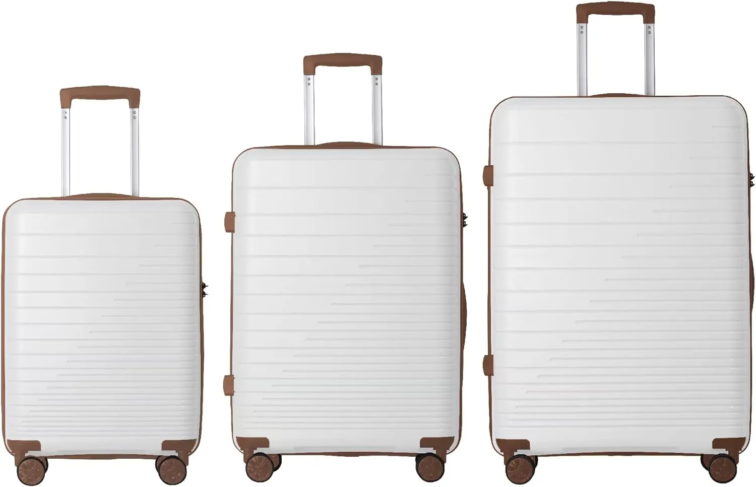 3-Piece PP Hardshell Luggage Set with Spinner Wheels & TSA Lock  20"/24"/28" Lightweight Suitcases for Carry-On & Checked Bags, Ergonomic Handles, Scratch-Resistant (Brown White)
