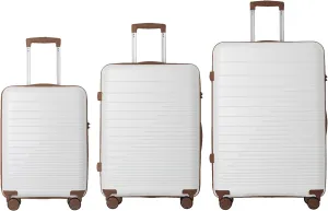 3-Piece PP Hardshell Luggage Set with Spinner Wheels & TSA Lock  20"/24"/28" Lightweight Suitcases for Carry-On & Checked Bags, Ergonomic Handles, Scratch-Resistant (Brown White)
