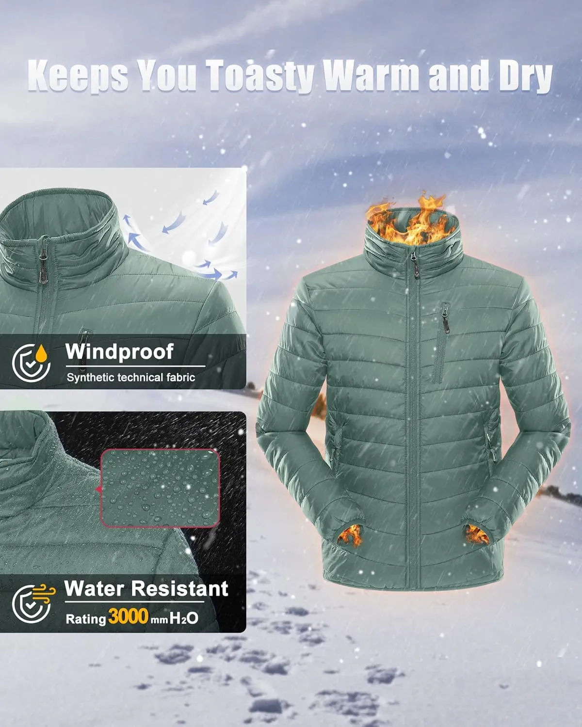 33,000ft Men's Puffer Jacket Lightweight Packable Winter Jacket
