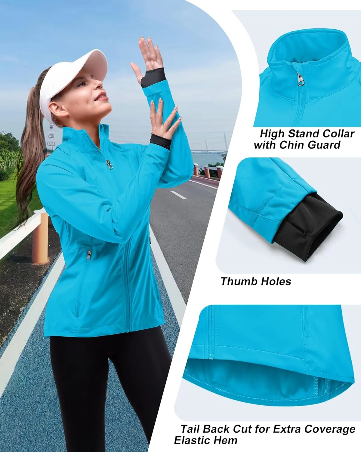 33,000ft Women's Zip Up Lightweight Athletic Workout Yoga Cycling Track Running Jacket Waterproof Windproof Reflective