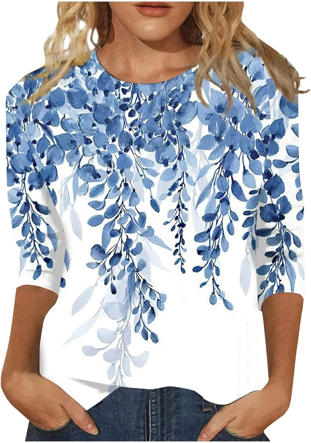 3/4 Length Sleeve Womens Tops 2025 Summer Round Neck Shirts Three Quarter Sleeve Tshirts