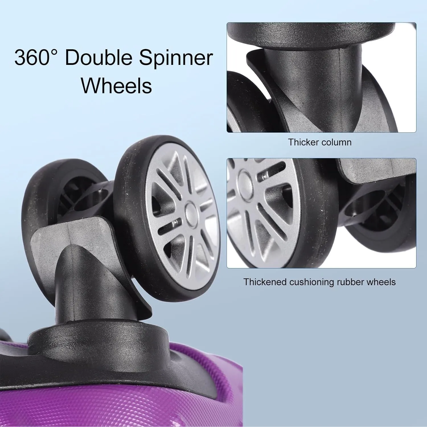 3PCS Luggage Set, Premium ABS 150kg Load Capacity Lightweight Hardshell Suitcase with TSA Lock, Spinner Wheel Luggage Set 20in 24in 28in Upright for Business Trips Travel (Purple)