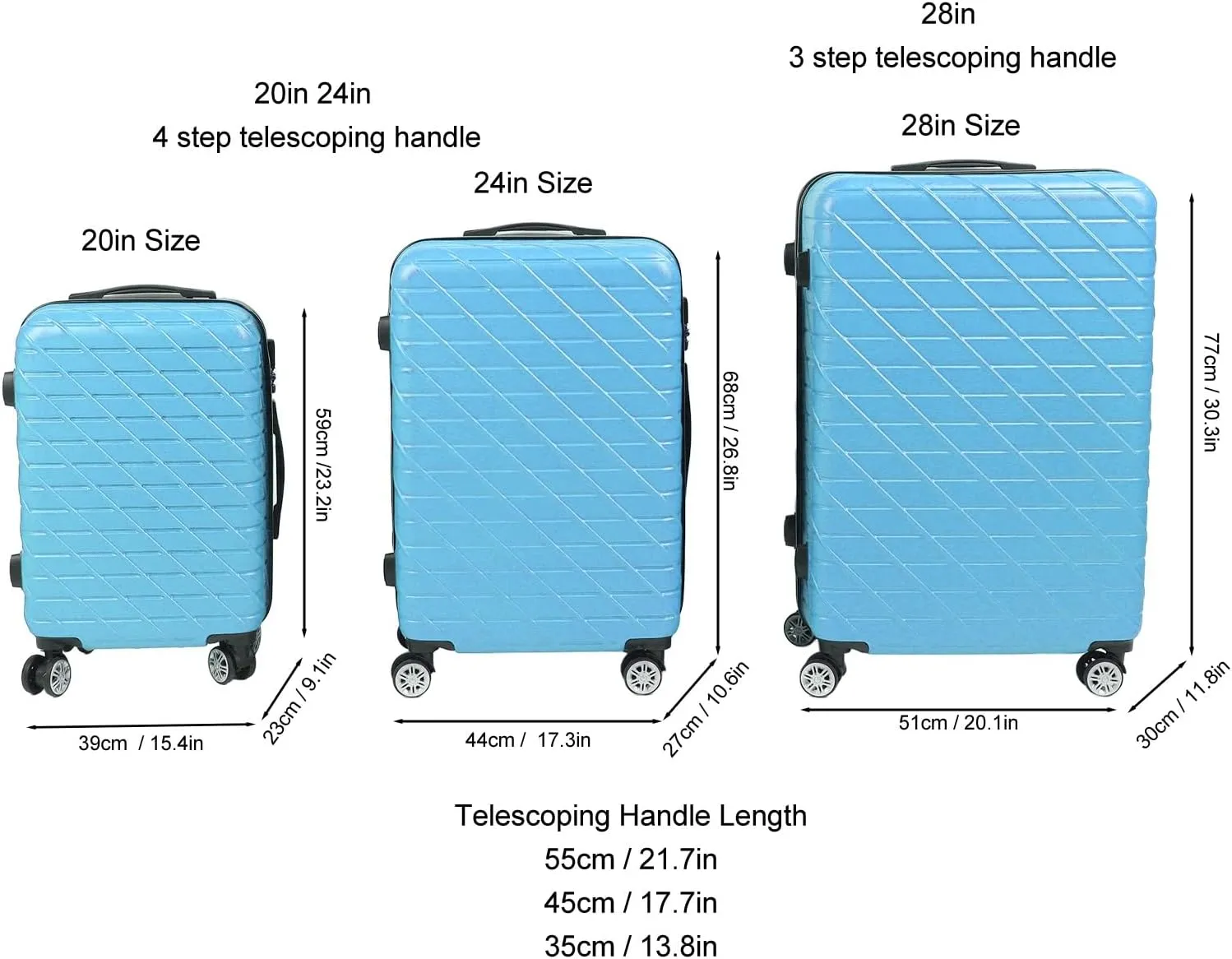 3PCS Luggage Set with Spinner Wheel Hardshell Lightweight Suitcase Sets with TSA Lock 150kg Load Capacity 20in 24in 28in Black (20in 24in 28in)