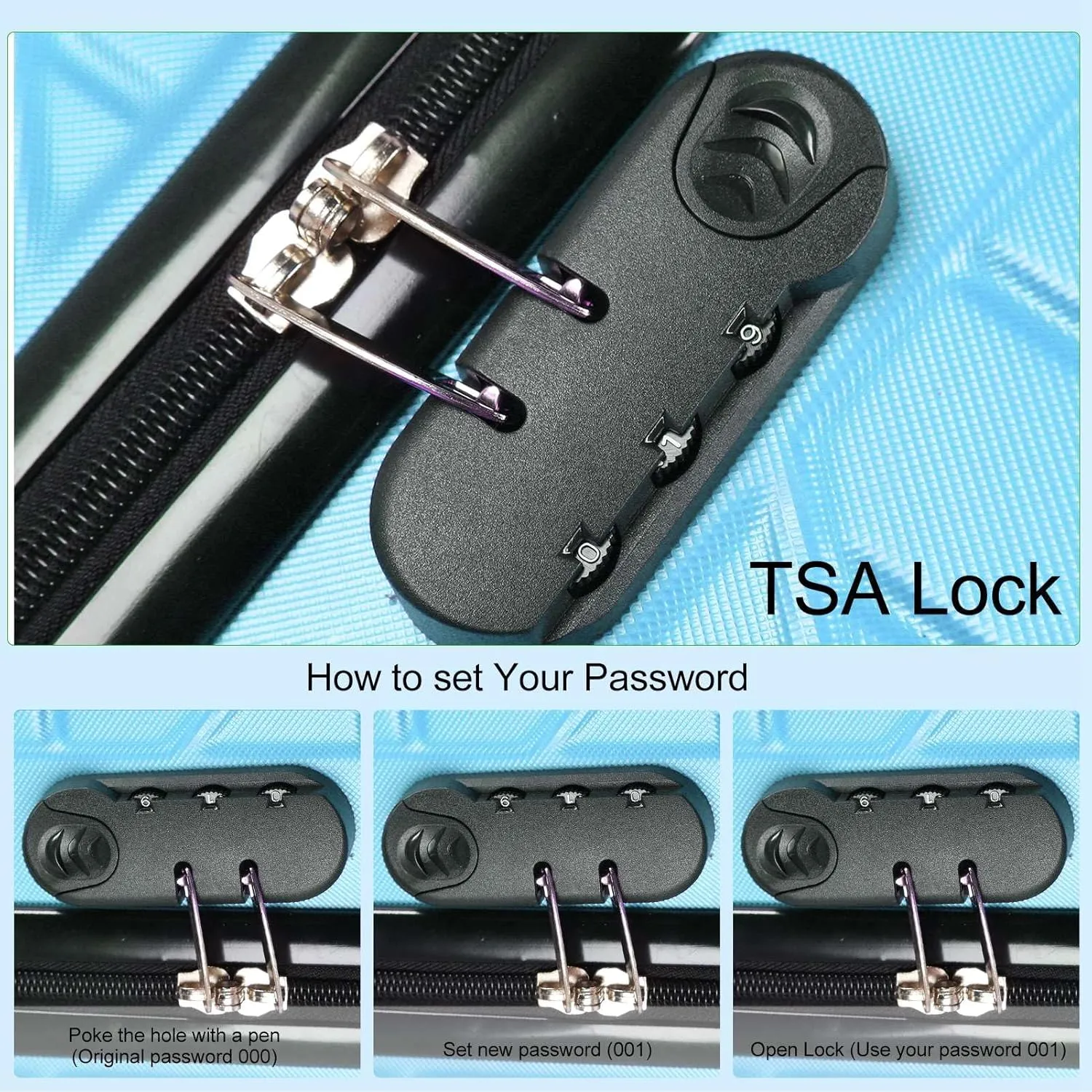 3PCS Luggage Set with Spinner Wheel Hardshell Lightweight Suitcase Sets with TSA Lock 150kg Load Capacity 20in 24in 28in Black (20in 24in 28in)