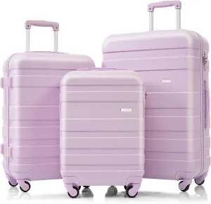 3pcs Purple Hardshell Luggage Set  Lightweight, Durable Abs Spinner Suitcase With Tsa Lock  20 , 24 , 28   Ideal For Travel