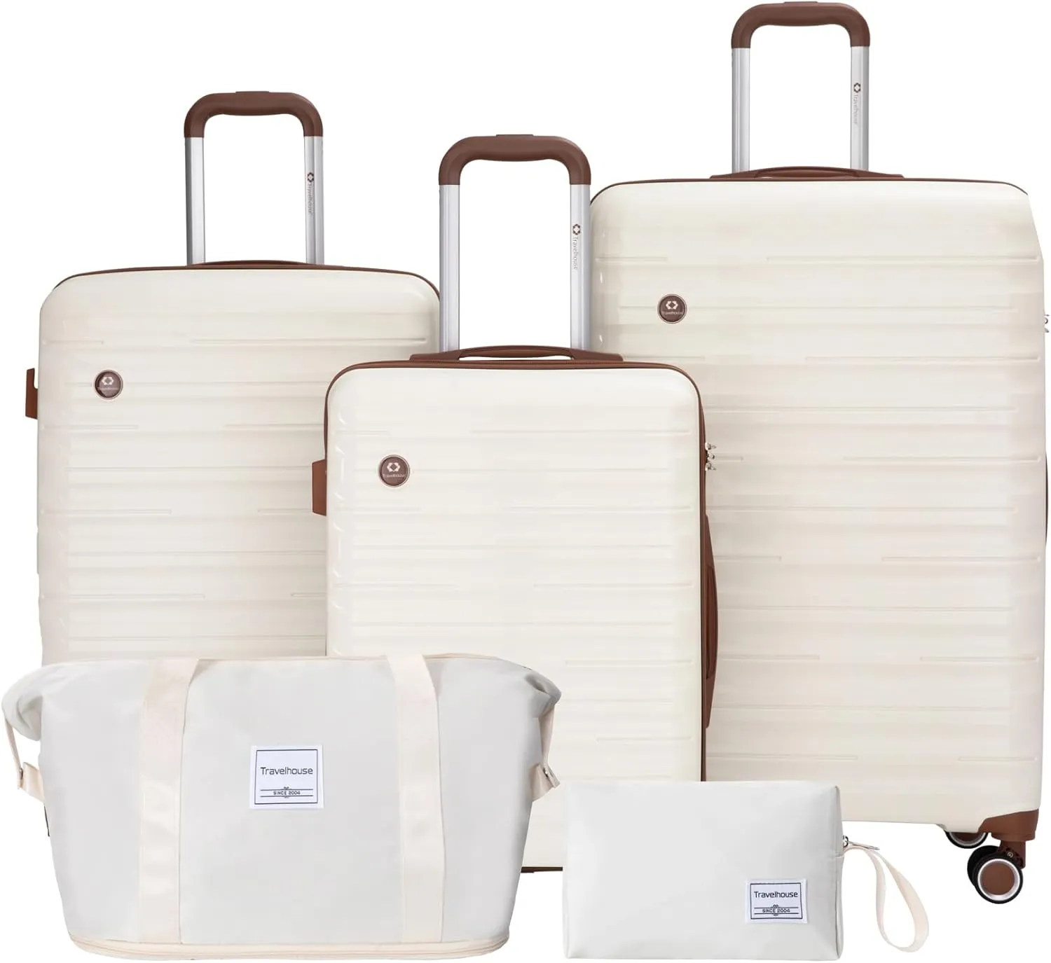 5pcs Pp Hardshell Suitcase Set With Silent Plane Wheels & Tsa Lock  White Carry-on Luggage For Travel, Durable Lightweight Spinner Set