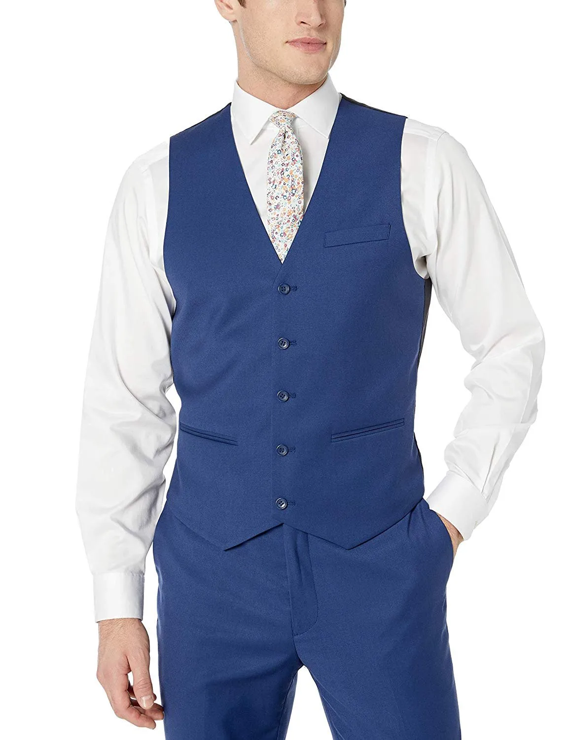 Adam Baker Men's Slim Fit 3-Piece (Jacket, Vets, Trousers) Vested Suit Set Indigo Blue