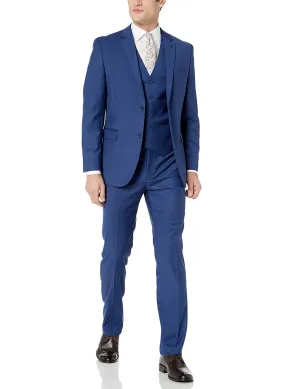 Adam Baker Men's Slim Fit 3-Piece (Jacket, Vets, Trousers) Vested Suit Set Indigo Blue
