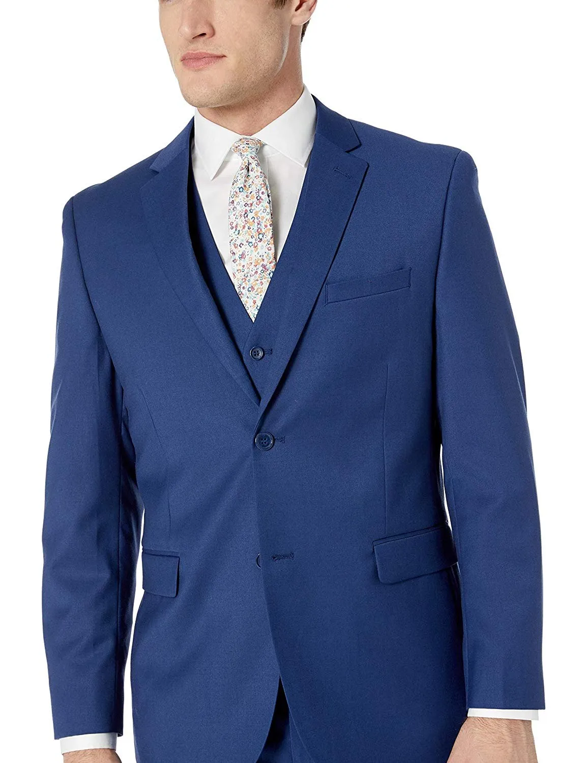 Adam Baker Men's Slim Fit 3-Piece (Jacket, Vets, Trousers) Vested Suit Set Indigo Blue