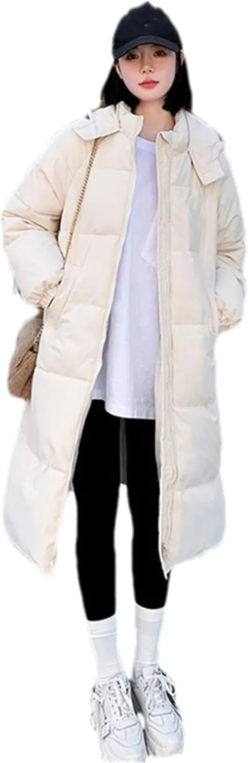 Adhdyuud Women Winter Long Parkas Hooded Thicken Warm Snow Coat Cotton Padded Windproof Outwear