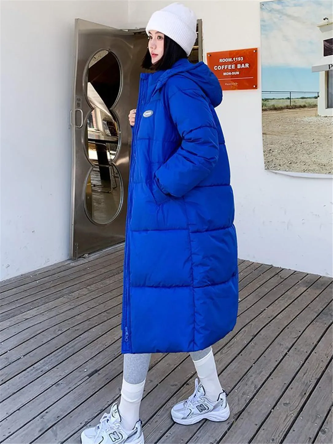 Adhdyuud Women Winter Long Parkas Hooded Thicken Warm Snow Coat Cotton Padded Windproof Outwear