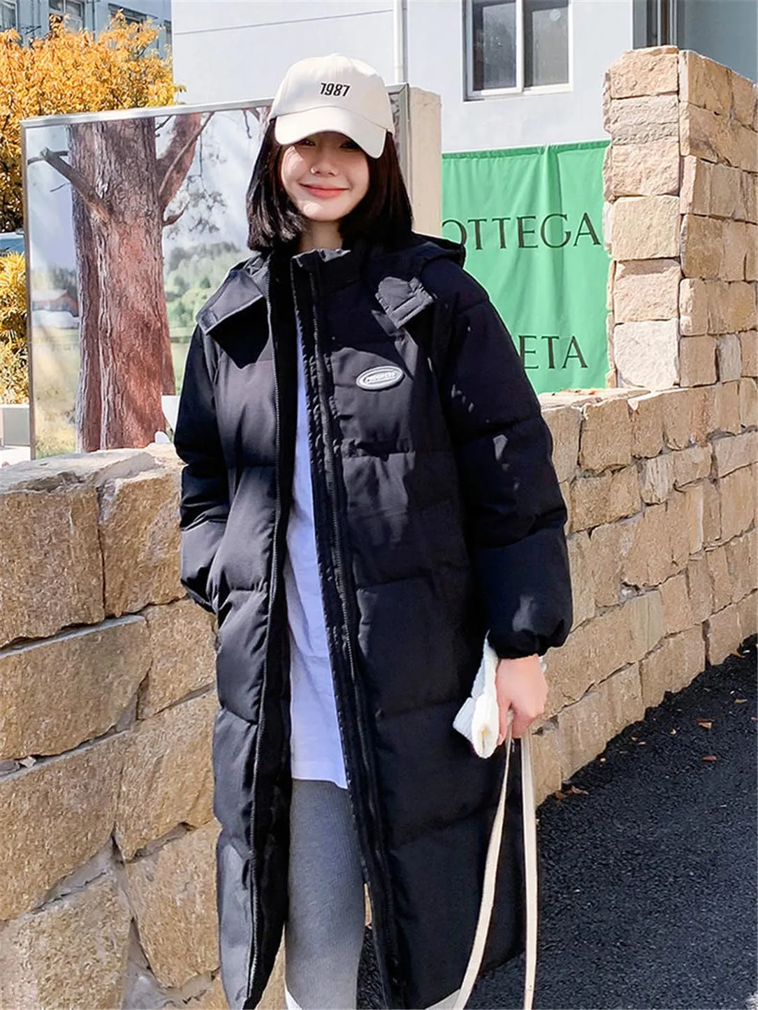 Adhdyuud Women Winter Long Parkas Hooded Thicken Warm Snow Coat Cotton Padded Windproof Outwear