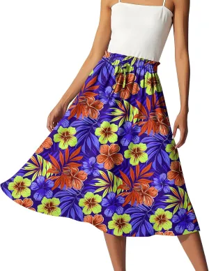 ADHOWBEW Boho Skirts for Women Beach A Line Plus Size Flowy High Waisted Cute Casual Midi Length Ruffle Trendy Spring Skirts