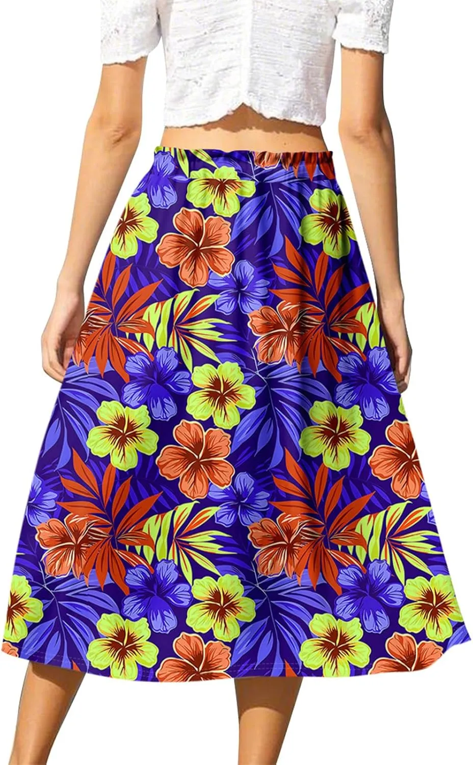 ADHOWBEW Boho Skirts for Women Beach A Line Plus Size Flowy High Waisted Cute Casual Midi Length Ruffle Trendy Spring Skirts